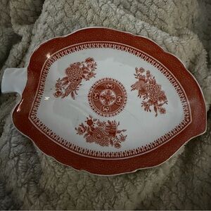 Spode FITZHUGH Red Stone Leaf Shaped Tray 7" long Made in Copeland England